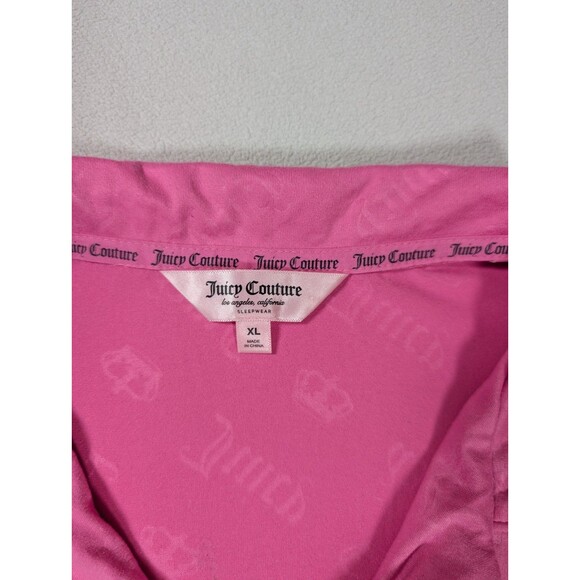 Juicy Couture Sleepwear Size XL Pajama Button Front Shirt Pink Top AOP Crown - Picture 4 of 7